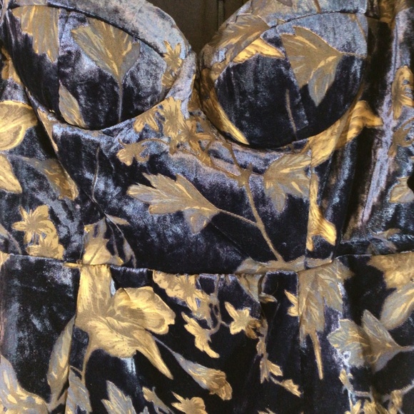Lulus Velvet Floral Mini Dress L Blue Burnout Velvet, Long Sleeve Bustier - Picture 4 of 8